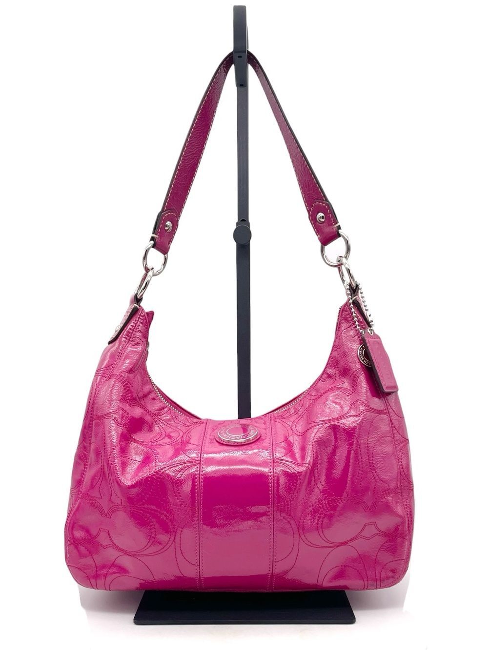 Coach F19282 1941 C Stitch Patent Leather Hobo Shoulder Bag Magenta Pink Purse - Picture 6 of 15